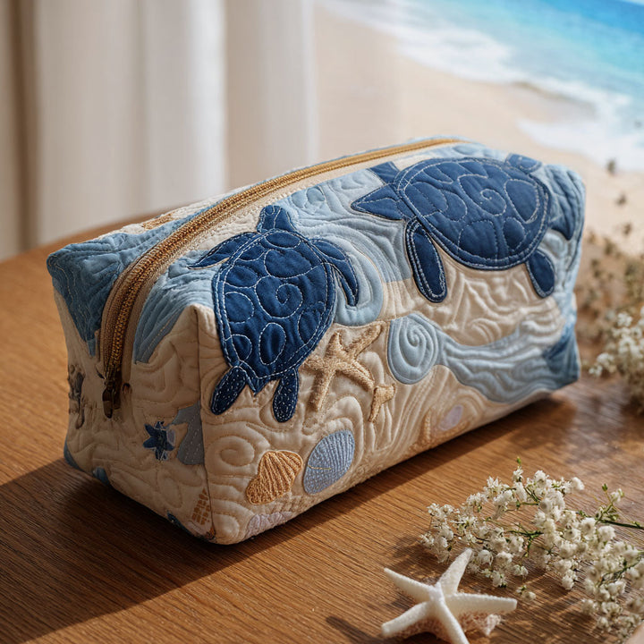 Trousse de toilette matelassée Coquillages bleus