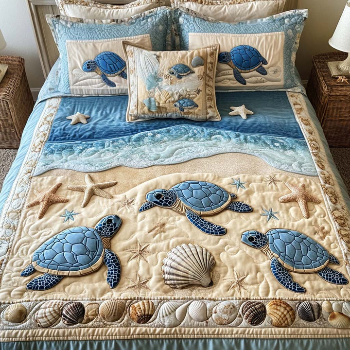 Ensemble de literie matelassée 3 pièces Tortues de mer