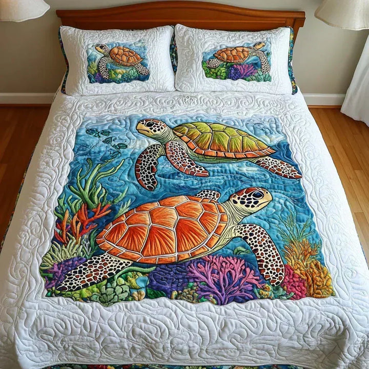 Ensemble de literie matelassée 3 pièces Tortues de mer