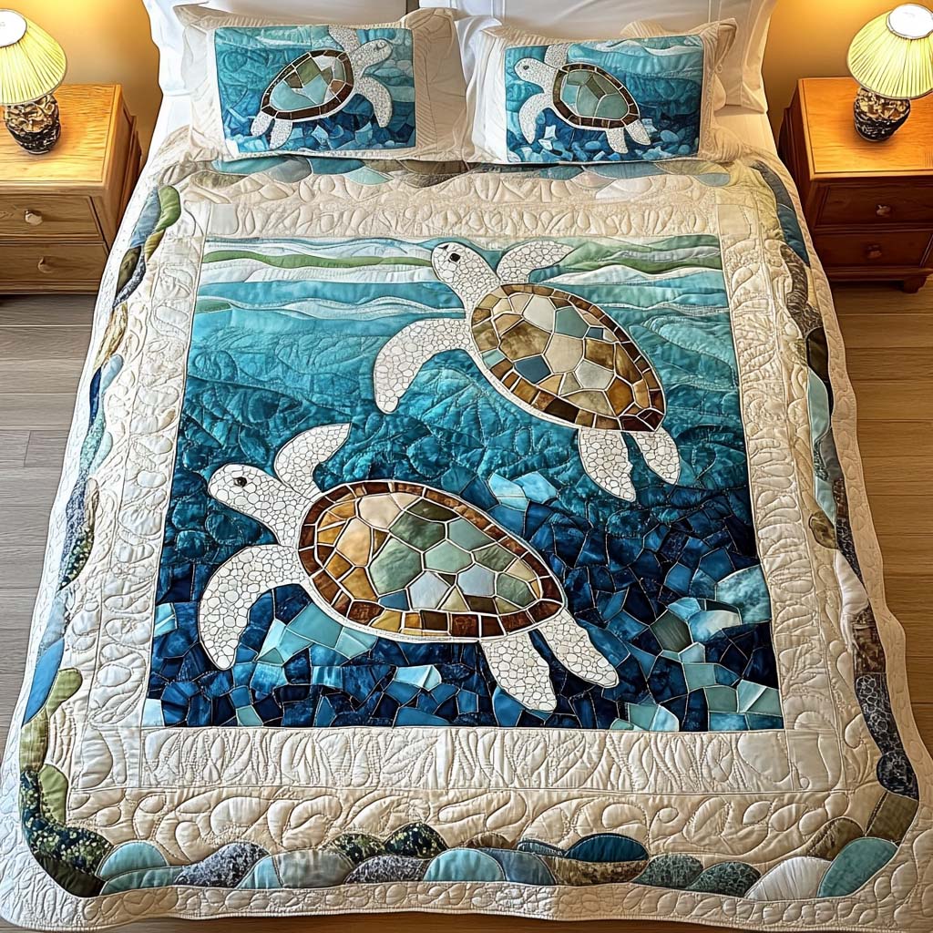 Ensemble de literie matelassée 3 pièces Tortues de mer