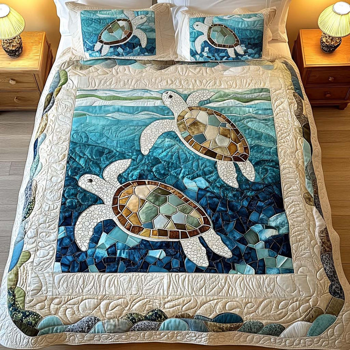 Ensemble de literie matelassée 3 pièces Tortues de mer