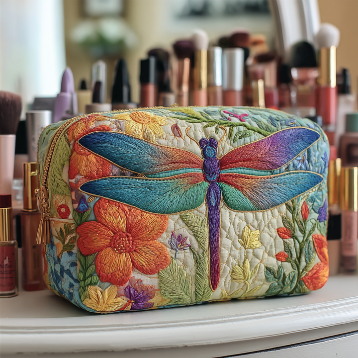 Trousse de toilette matelassée Libellule dorée