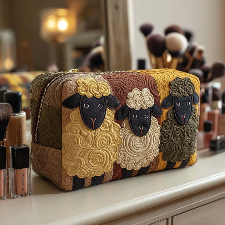Trousse de toilette matelassée Motif courtepointe et trio de moutons